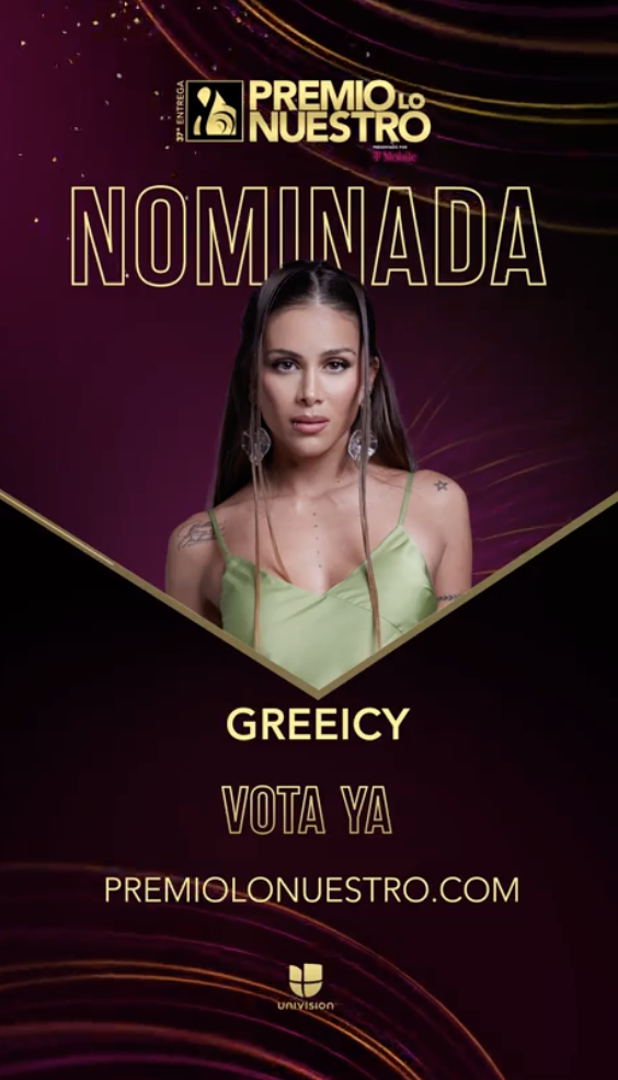 Greeicy nominada al Premio Lo Nuestro 2025