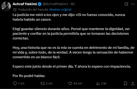 Achraf Hakimi se defiende de las acusaciones de violación
